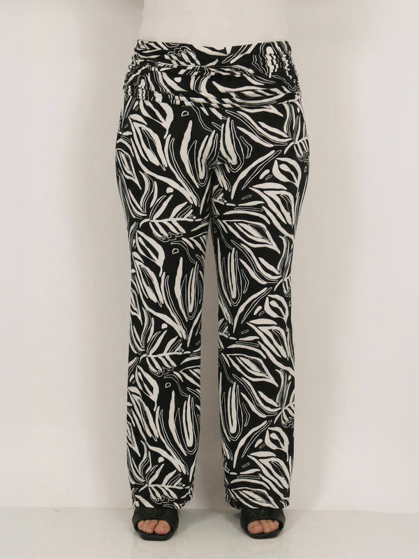 Essential Curvy Abstract Print Foldover Waist Wide Leg Pants