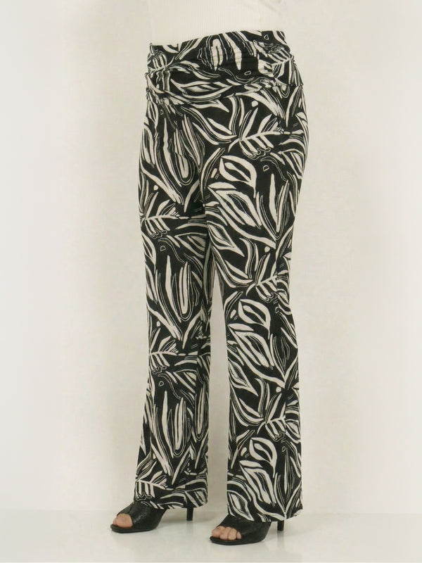 Essential Curvy Abstract Print Foldover Waist Wide Leg Pants
