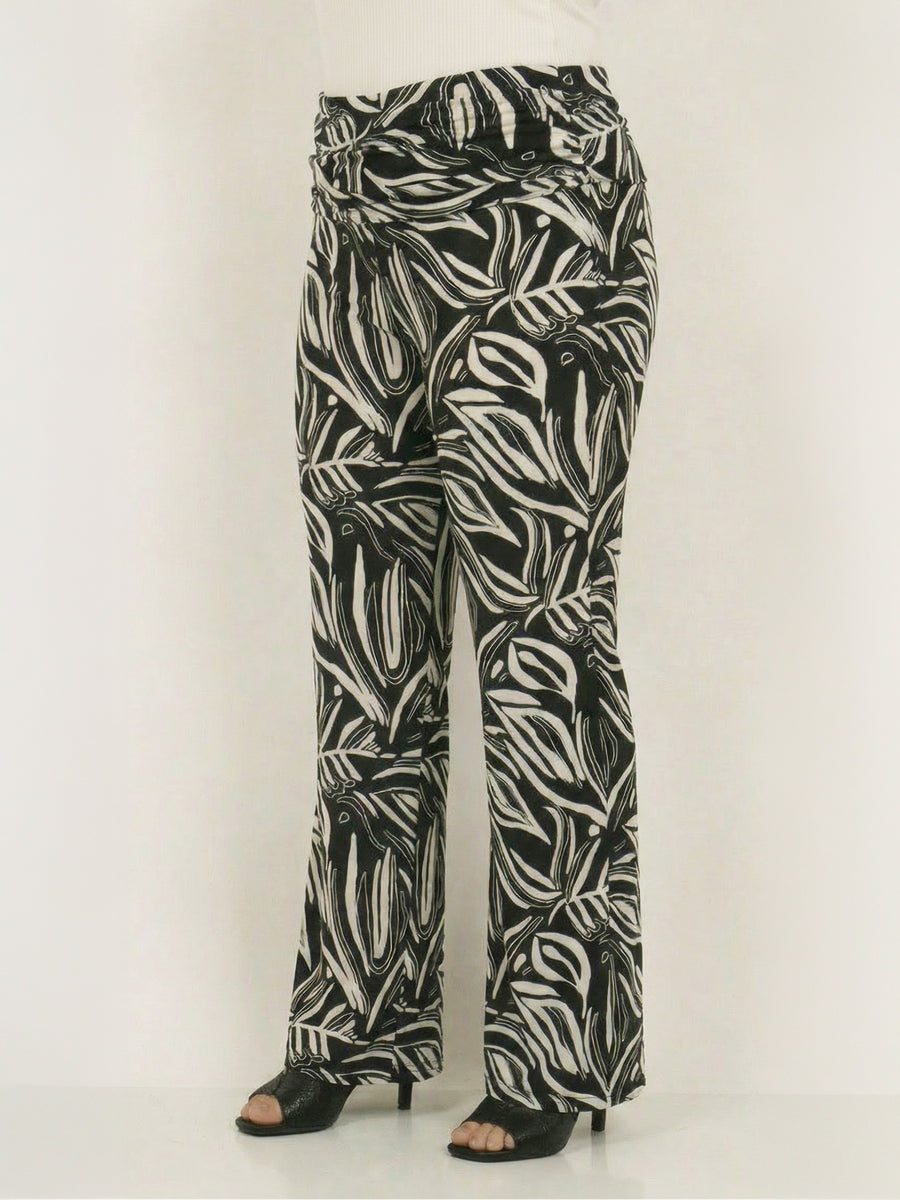 Essential Curvy Abstract Print Foldover Waist Wide Leg Pants