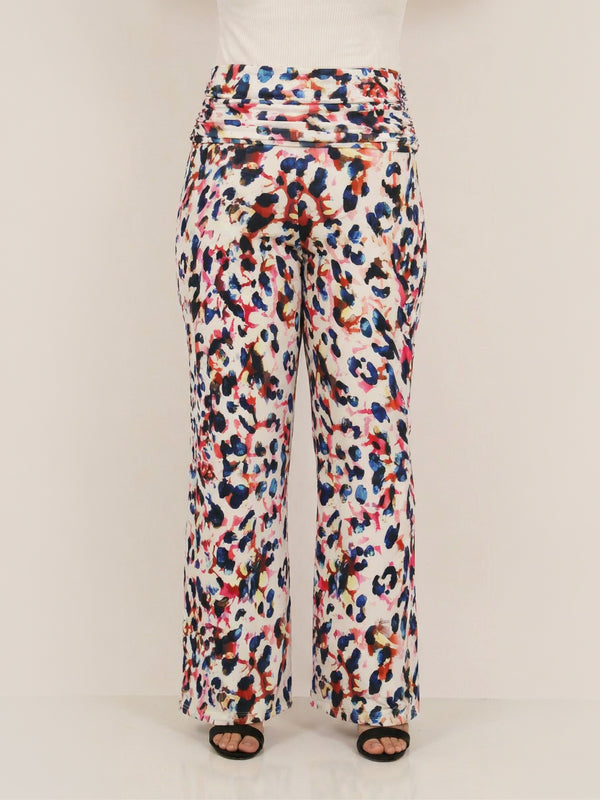 Essential Curvy Cheetah Print Foldover Waist Wide Leg Pants