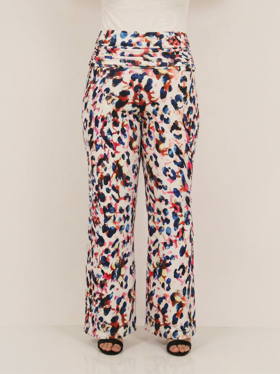 Essential Curvy Cheetah Print Foldover Waist Wide Leg Pants