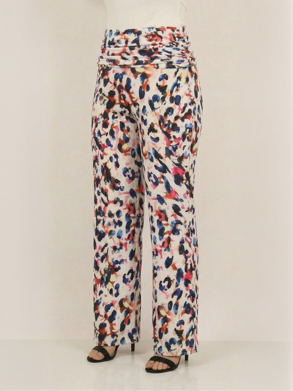 Essential Curvy Cheetah Print Foldover Waist Wide Leg Pants