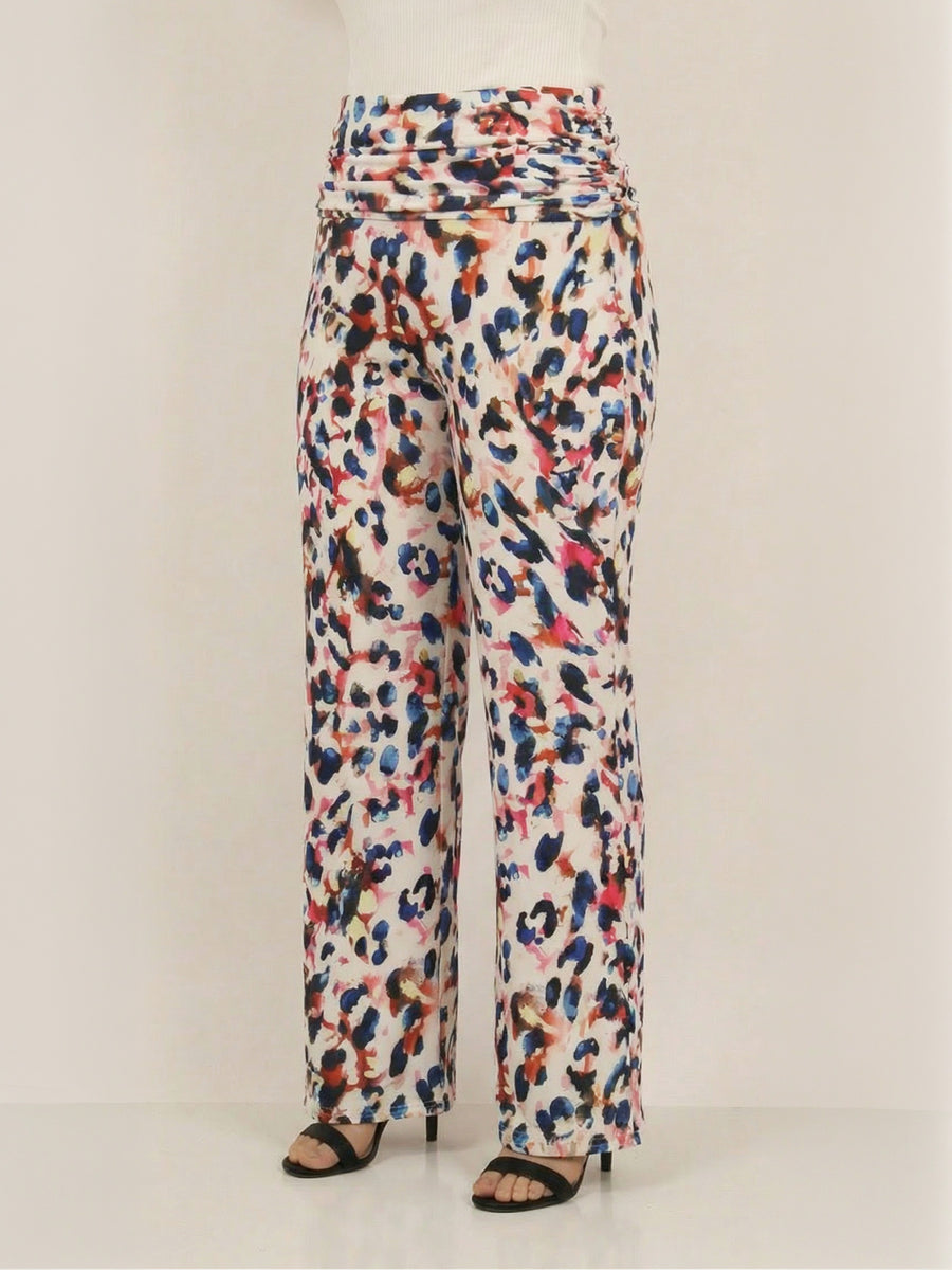 Essential Curvy Cheetah Print Foldover Waist Wide Leg Pants