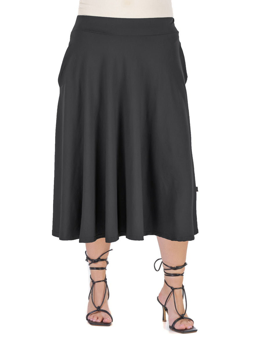 Essential Plus Size Elastic Waist Pleated Pocket Midi Skirt