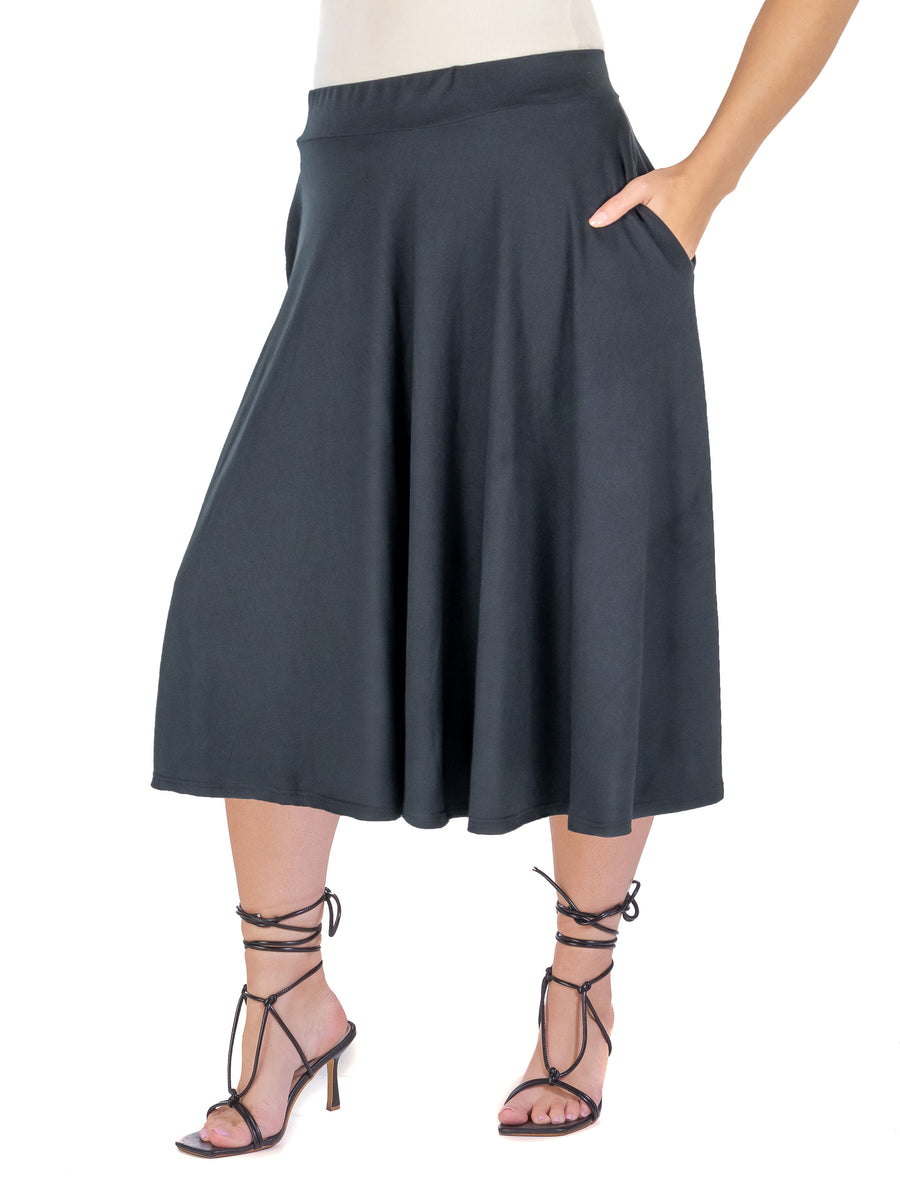 Essential Plus Size Elastic Waist Pleated Pocket Midi Skirt