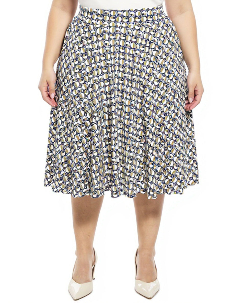 Essential Plus Size Geometric Elastic Waist Pocket A-Line Midi Skirt