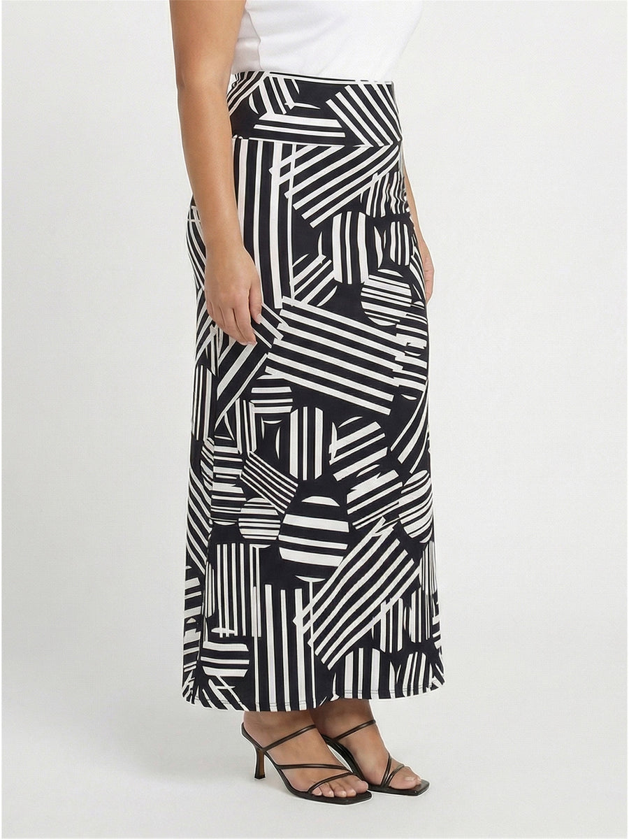 Essential Curvy Abstract Print Foldover Waist Maxi Skirt
