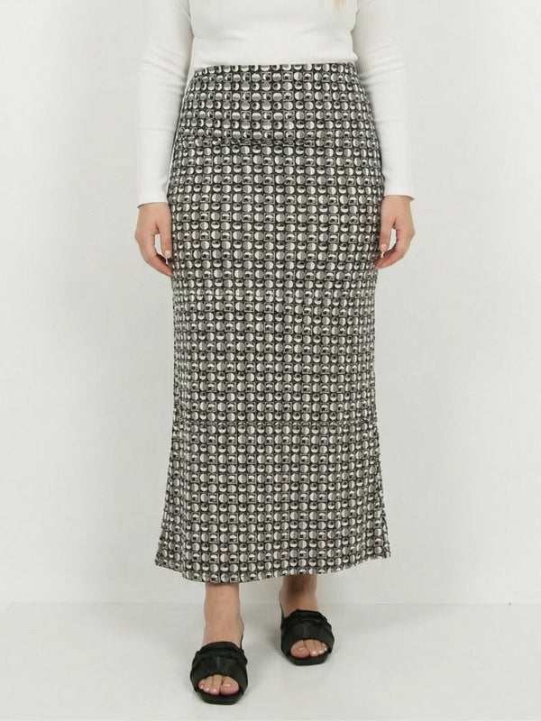 Essential Curvy Geometric Print Foldover Waist Maxi Skirt