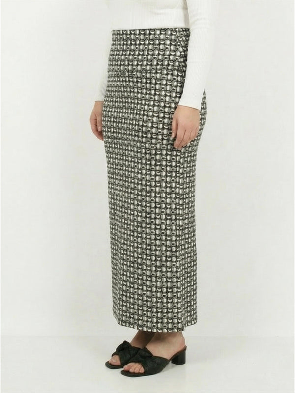 Essential Curvy Geometric Print Foldover Waist Maxi Skirt