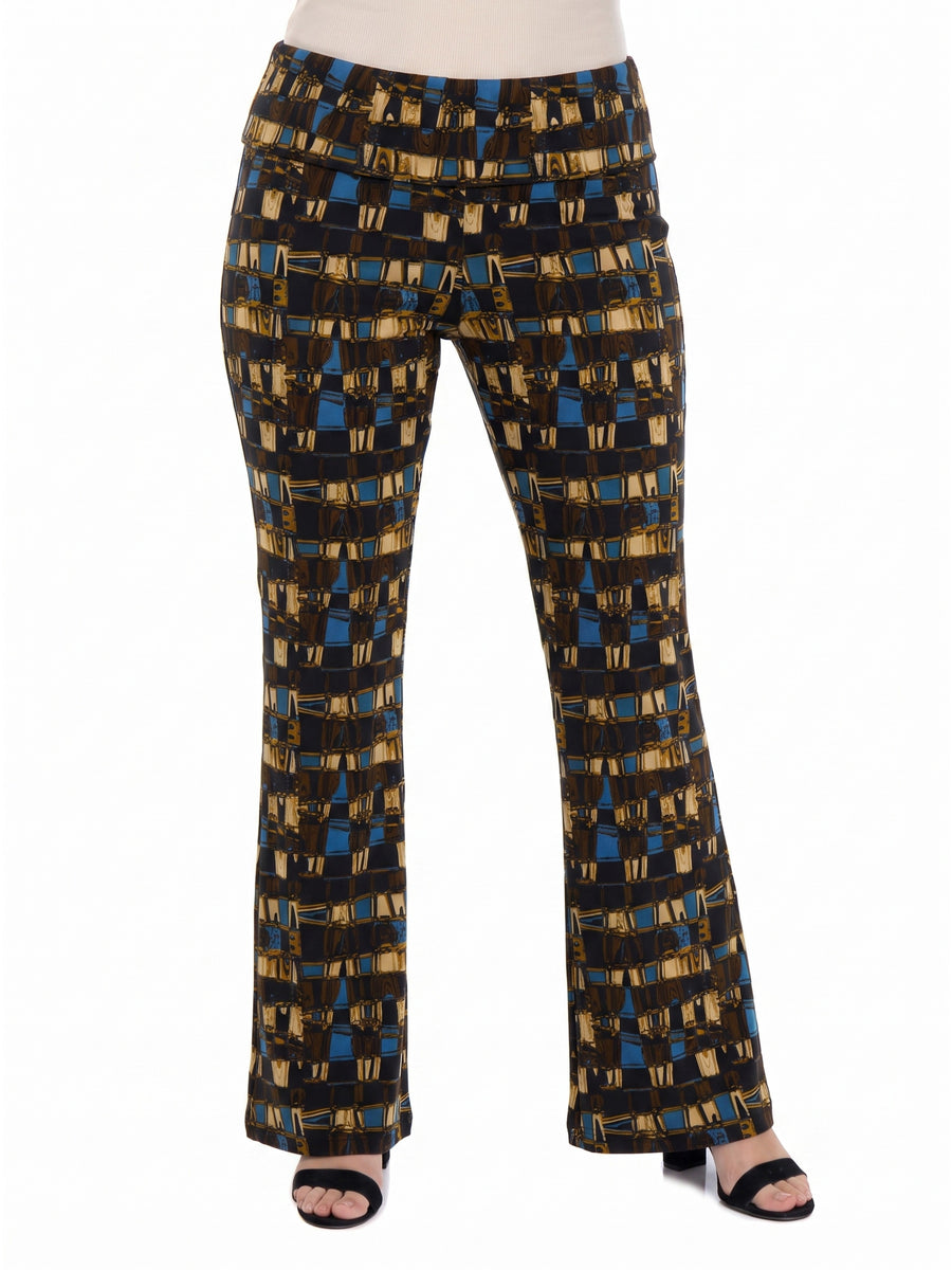 24seven Comfort Essential Curvy Geometric Bell Bottom Foldover Waist Sweatpants