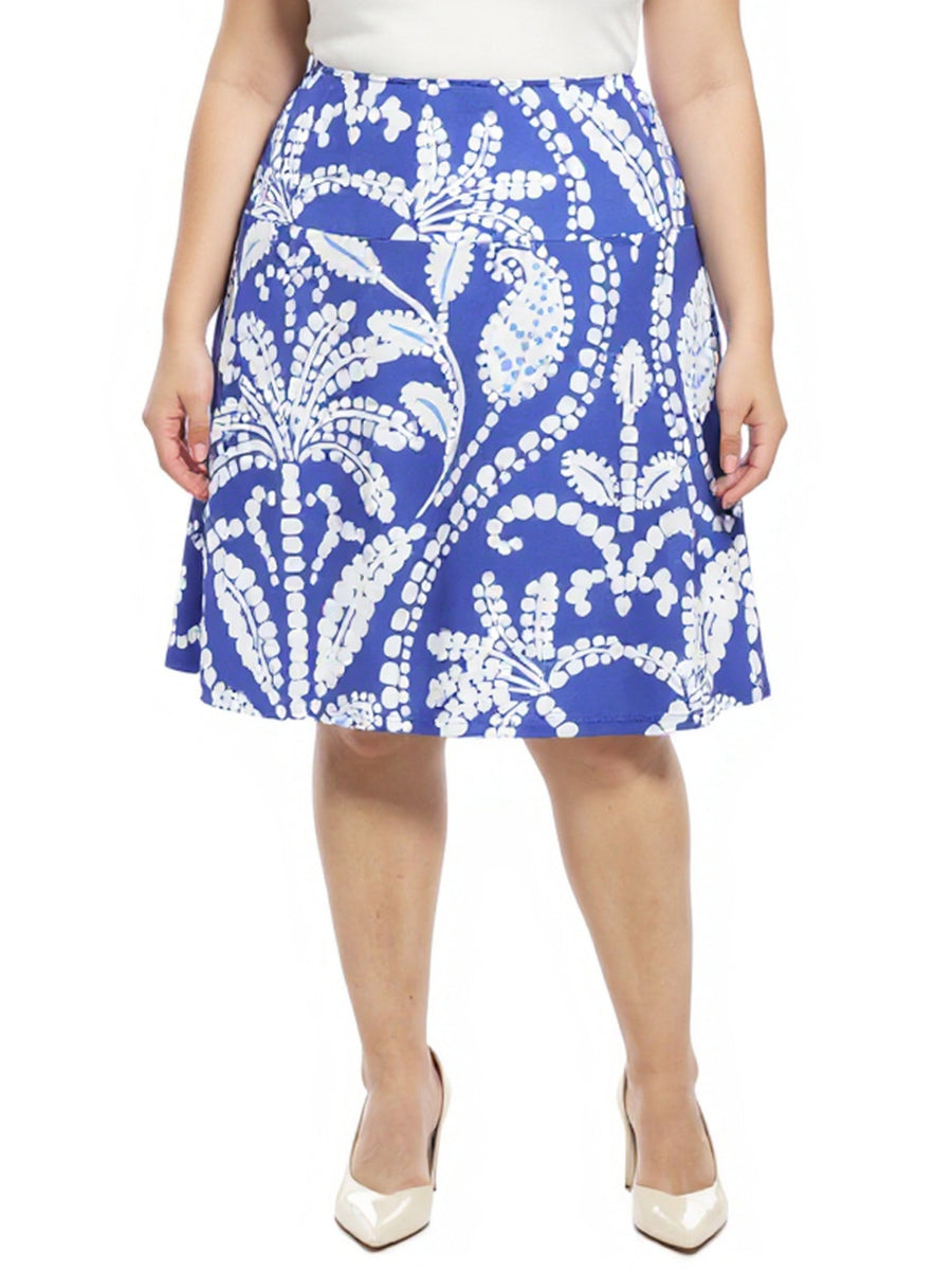 Essential Plus Size Paisley Elastic Waist Knee Length A-Line Skirt