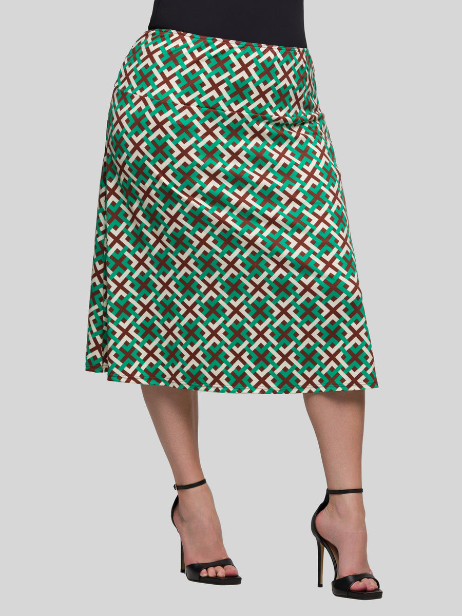 Essential Curvy Geometric Comfortable Elastic Waist Knee Length Skirt