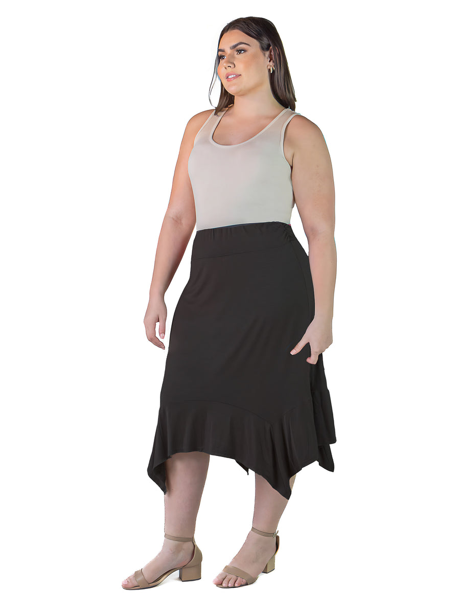 Essential Plus Size Elastic Waist Handkerchief Midi Skirt