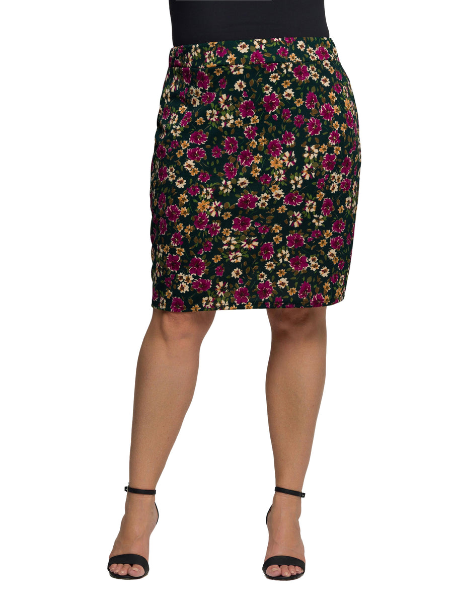 Essential Plus Size Floral Print Knee Length Pencil Skirt