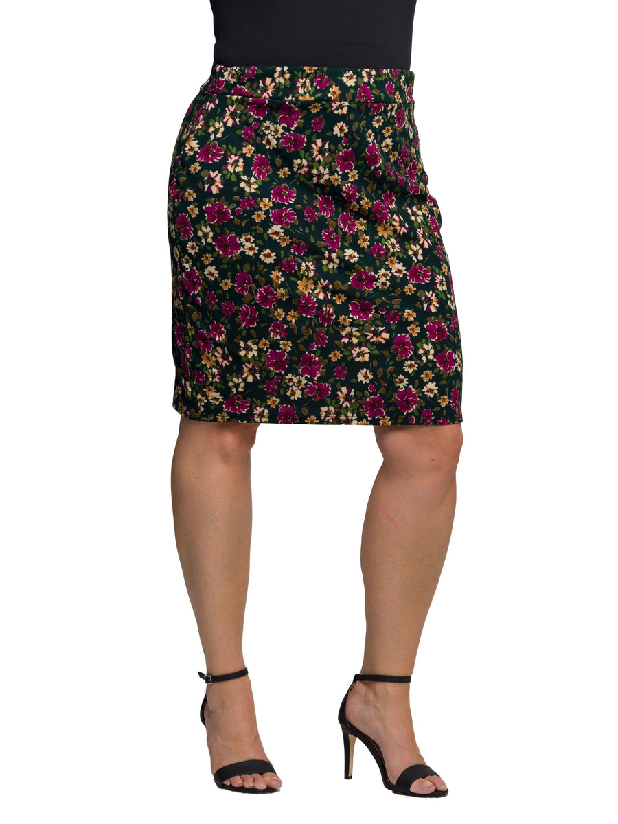Essential Plus Size Floral Print Knee Length Pencil Skirt
