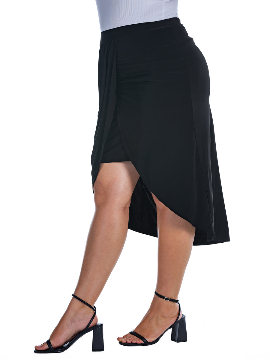 Elevate Plus Size Solid Color Knee Length Tulip Skirt