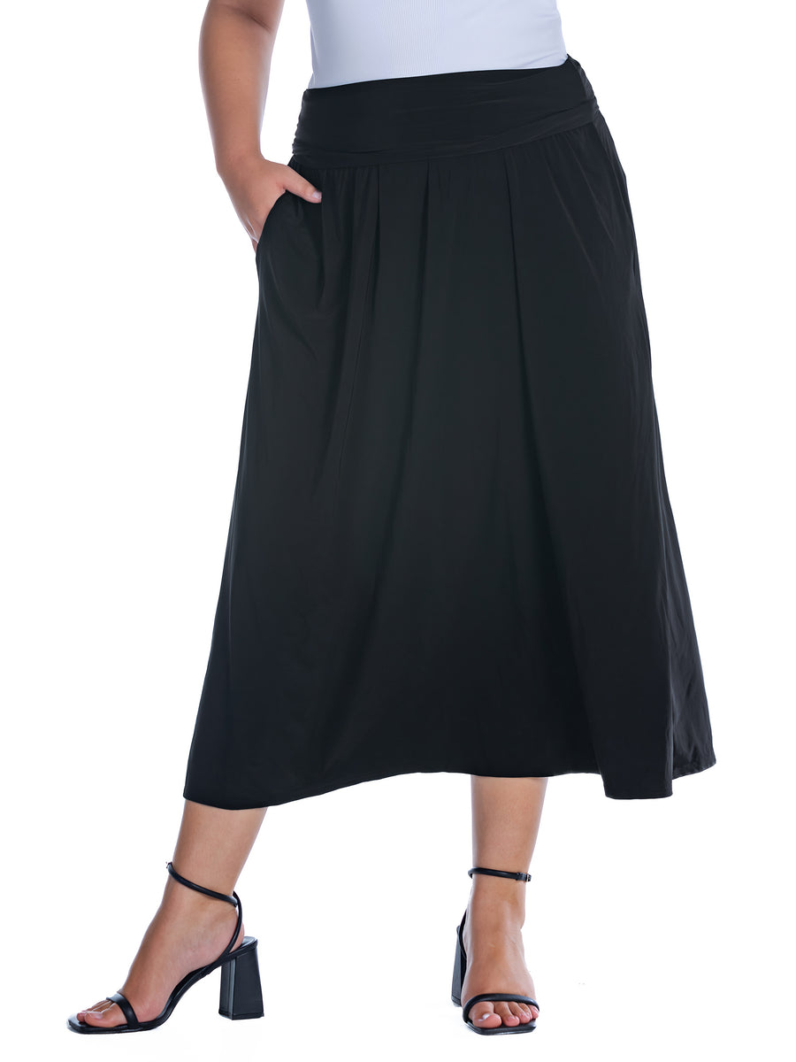 Essential Plus Size Foldover Waist A Line Pocket Maxi Skirt