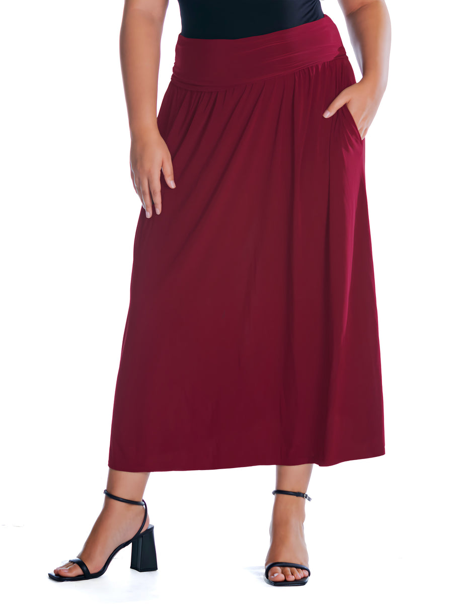 Essential Plus Size Foldover Waist A Line Pocket Maxi Skirt