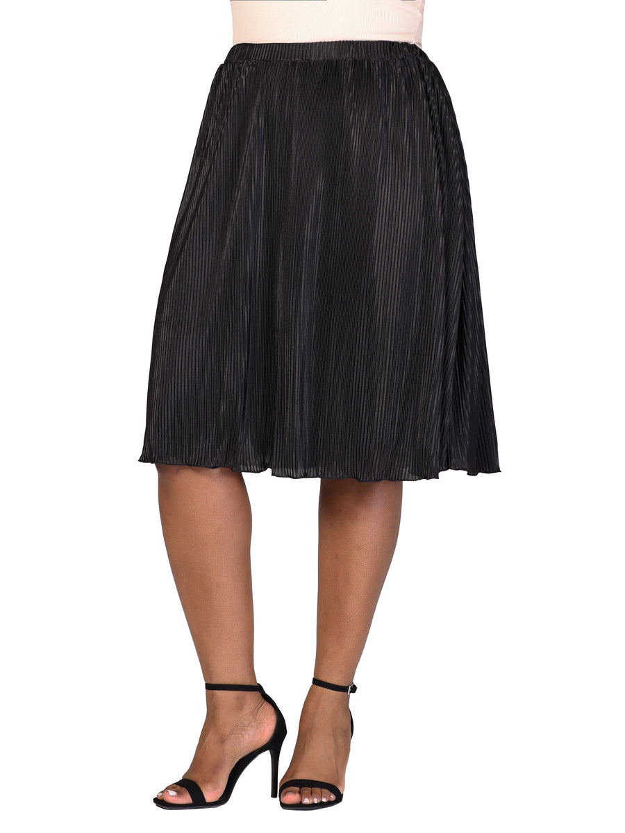 Essential Curvy Elegant Pleated Elastic WaistbParty Midi Skirt