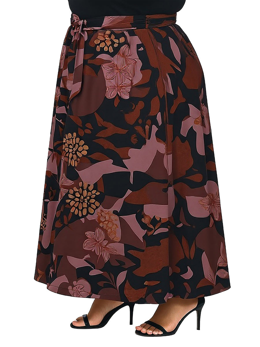 Essential Plus Size Floral Print Maxi Skirt with Buckle Waist