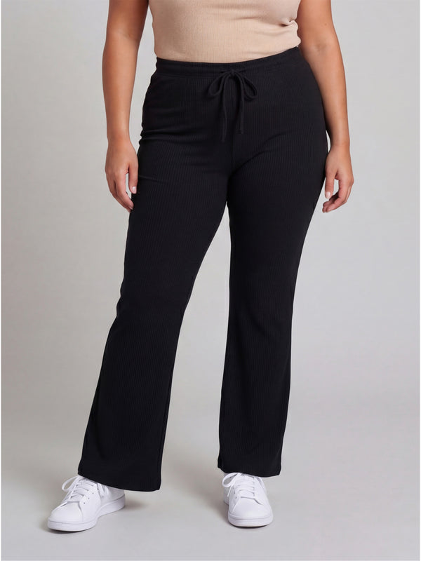 Basic Curvy Ribbed Knit Drawstring Wide Leg Lounge Pants