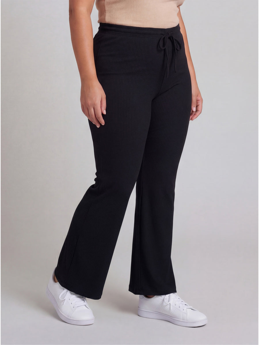 Basic Curvy Ribbed Knit Drawstring Wide Leg Lounge Pants