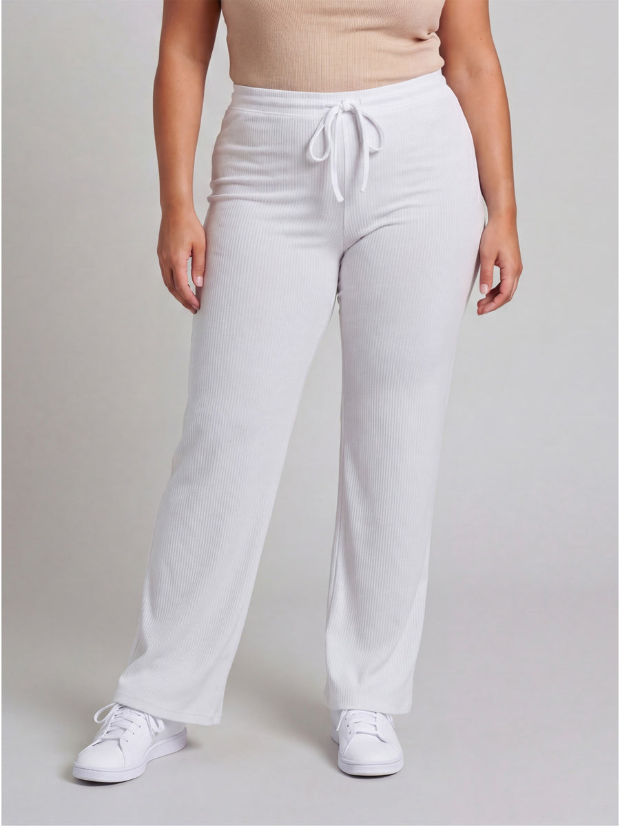 Basic Curvy Ribbed Knit Drawstring Wide Leg Lounge Pants