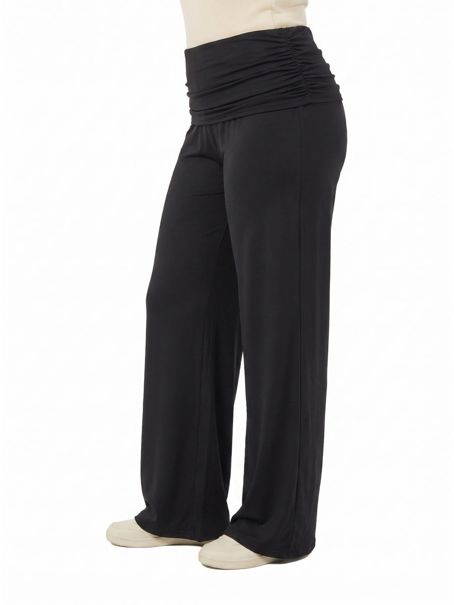 24seven Comfort Basic Curvy Soft Stretch Ruched Waist Wide Leg Pants