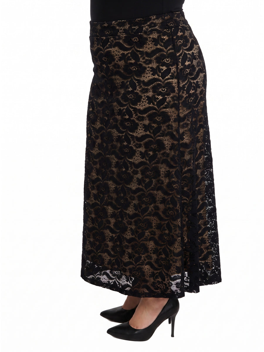 24seven Comfort Elevate Curvy Elegant Lace Elastic Waist Maxi Skirt