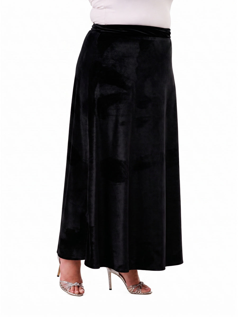 24seven Comfort Elevate Curvy Velvet Elastic Waist Soft Stretch Maxi Skirt