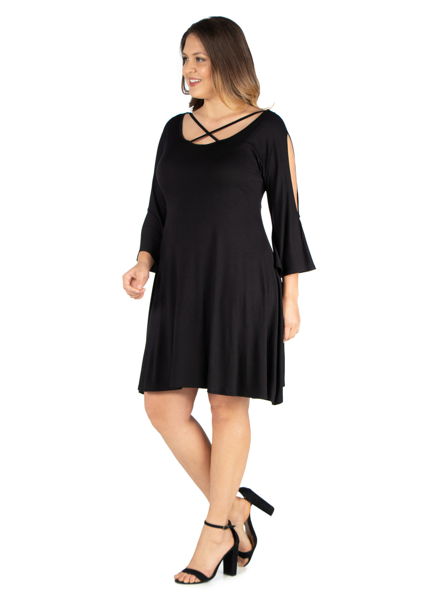 Essential Plus Size Criss Cross Neckline Cold Shoulder Dress