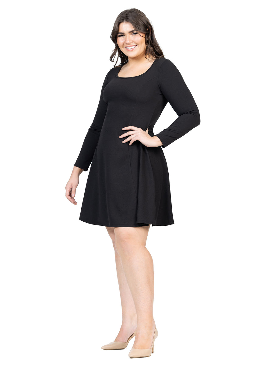Essential Plus Size Long Sleeve Knee Length Skater Dress