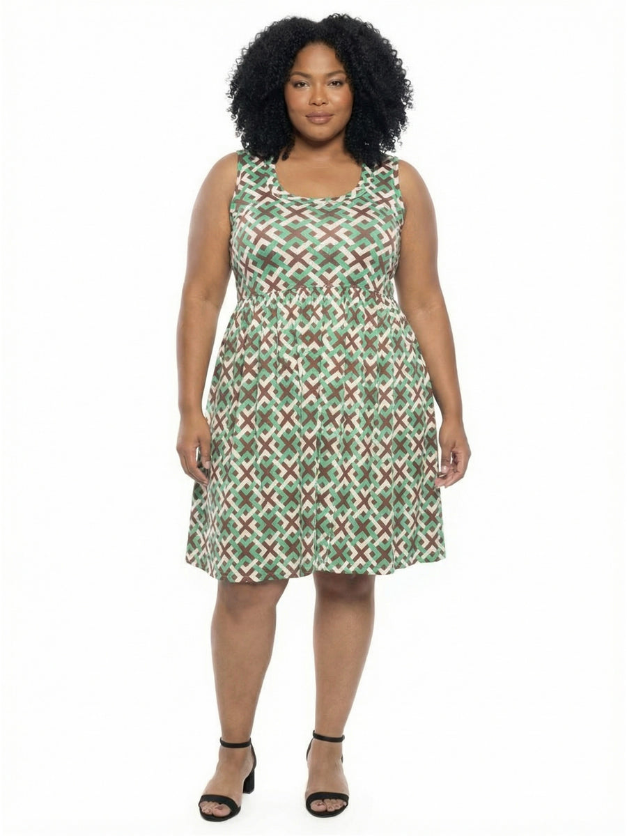 Essential Curvy Geometric Fit N Flare Knee Length A-Line Dress
