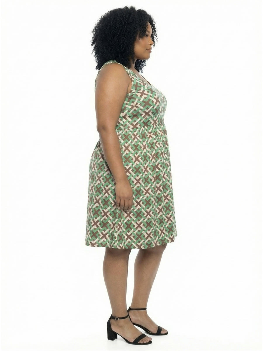Essential Curvy Geometric Fit N Flare Knee Length A-Line Dress