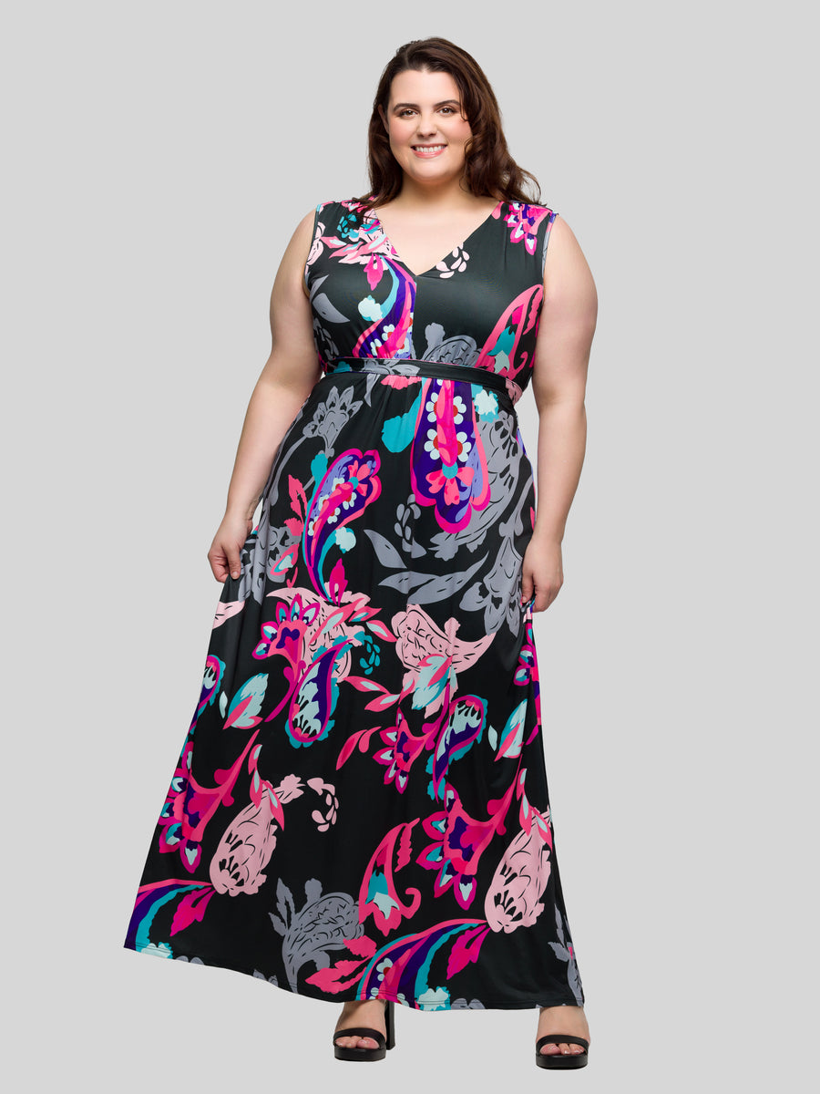 Essential Curvy Paisley V Neck Empire Waist Sleeveless Maxi Dress