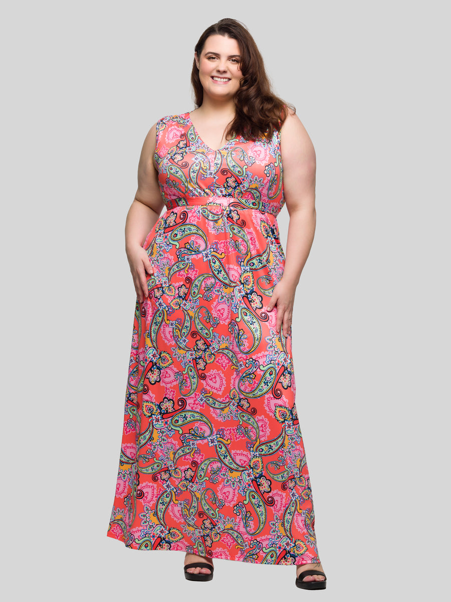 Essential Curvy Paisley V Neck Empire Waist Sleeveless Maxi Dress