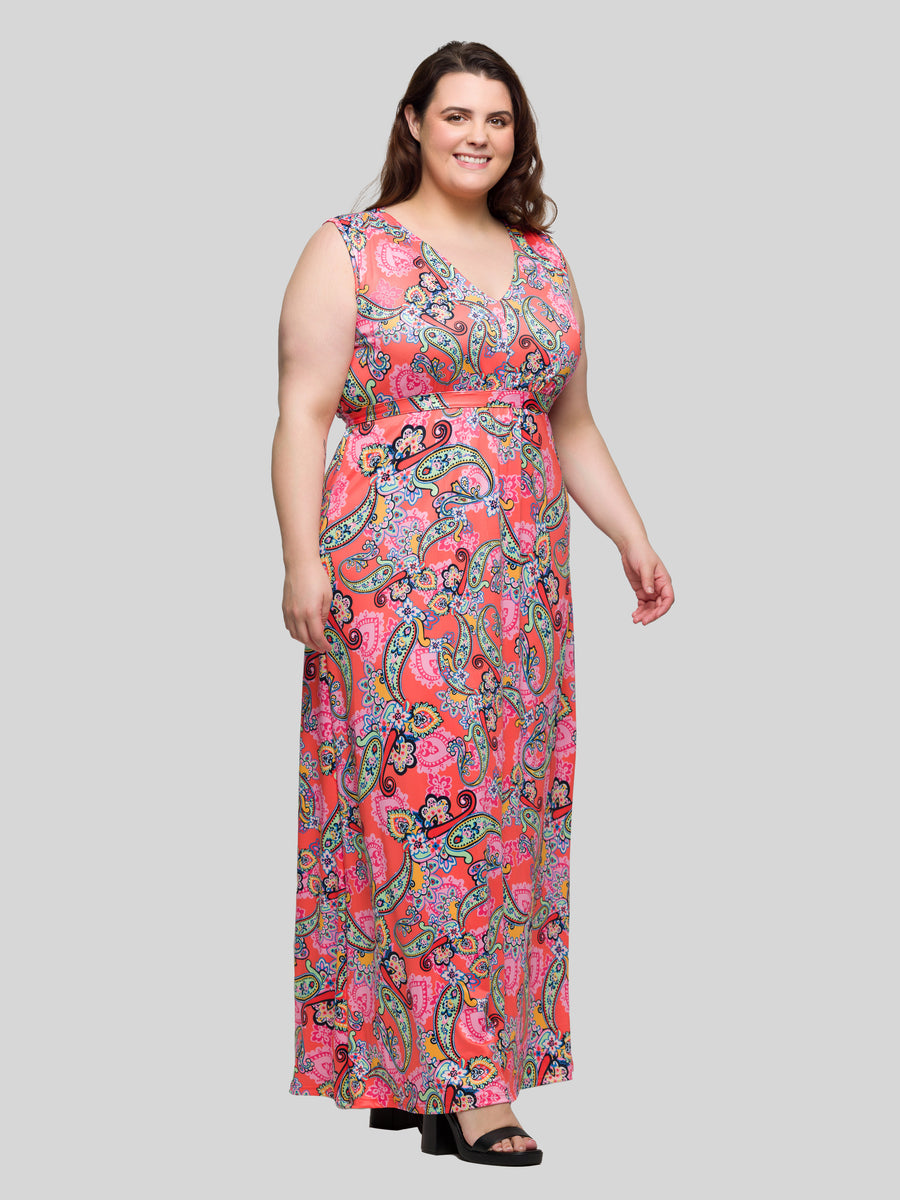 Essential Curvy Paisley V Neck Empire Waist Sleeveless Maxi Dress
