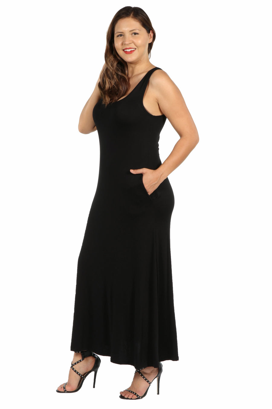 Essential Plus Size Sleeveless Tank Pocket Maxi Dress