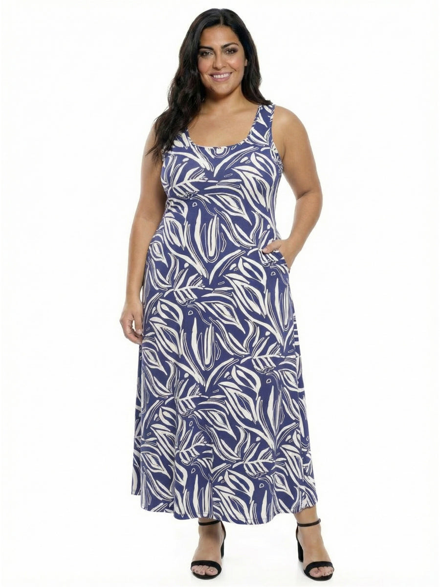Essential Curvy Abstract Sleeveless A-Line Pocket Maxi Dress