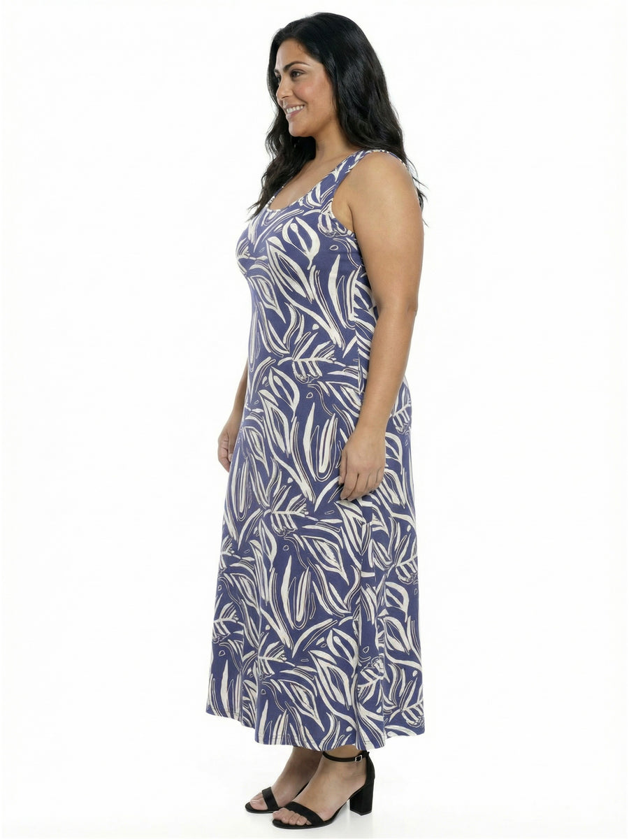 Essential Curvy Abstract Sleeveless A-Line Pocket Maxi Dress