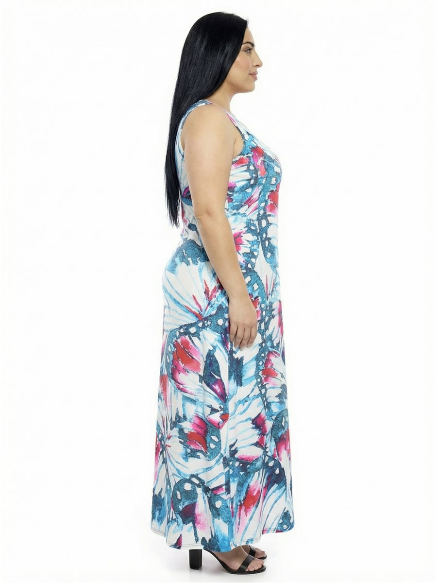 Essential Curvy Butterfly Sleeveless A Line Pocket Maxi Dress