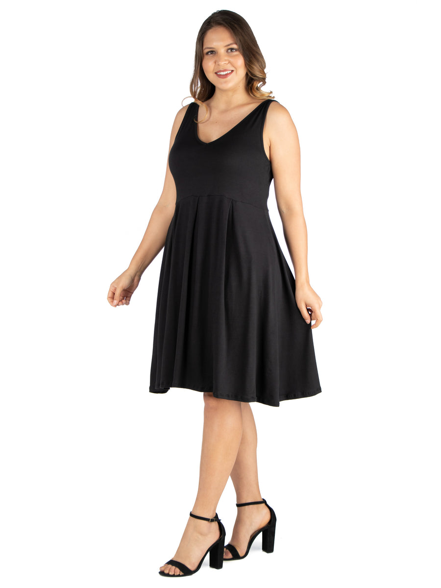 Essential Plus Size Sleeveless Midi Fit and Flare Pocket Dress