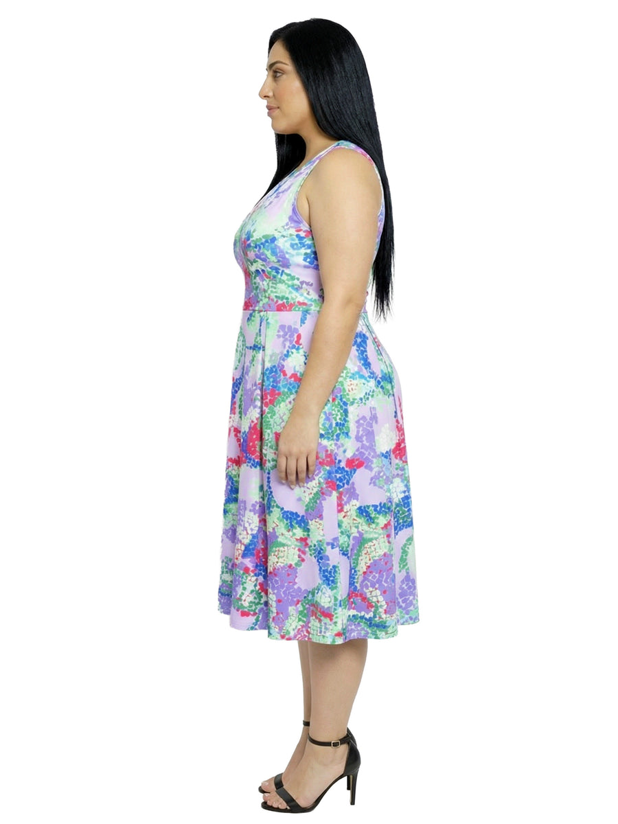 Essential Curvy Abstract Sleeveless Pocket Midi Fit N Flare Dress