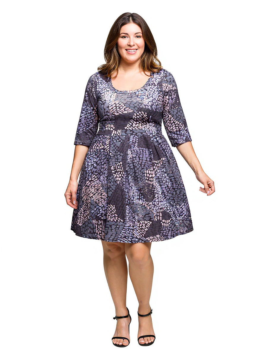 Essential Curvy Geometric Scoop Neck Fit N Flare Dress