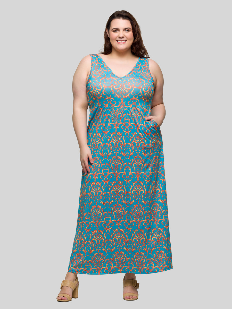 Essential Plus Size Sleeveless V Neck Pocket Maxi Dress