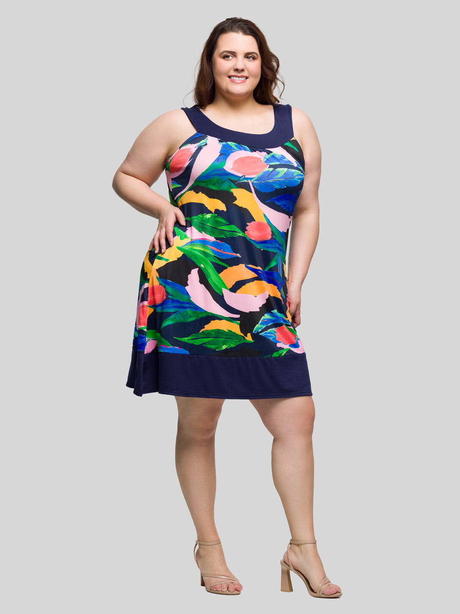 Essential Curvy Floral Scoop Neck Sleeveless Knee Length Dress