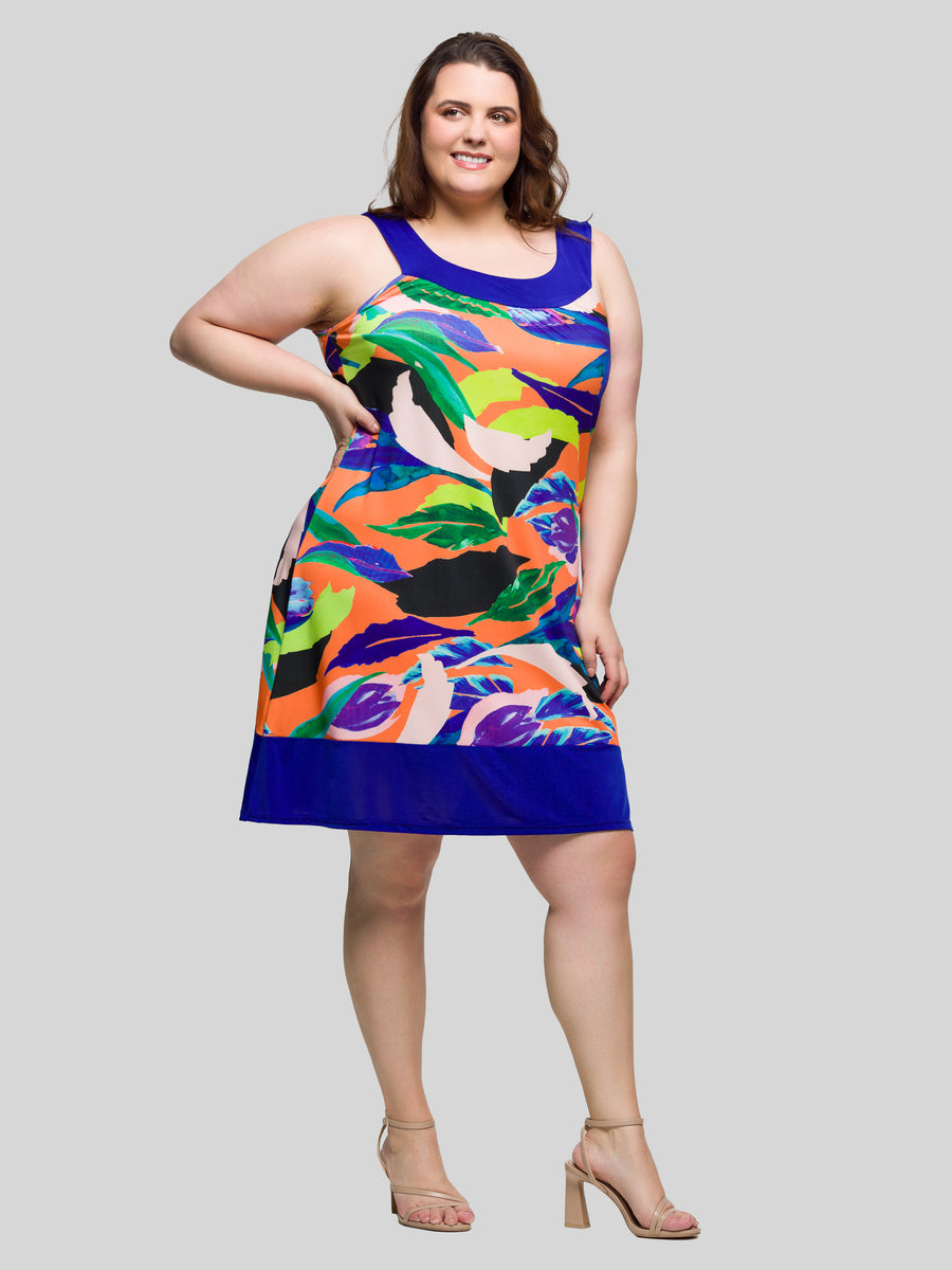 Essential Plus Size Multicolor Scoop Neck Sleeveless Knee Length Dress