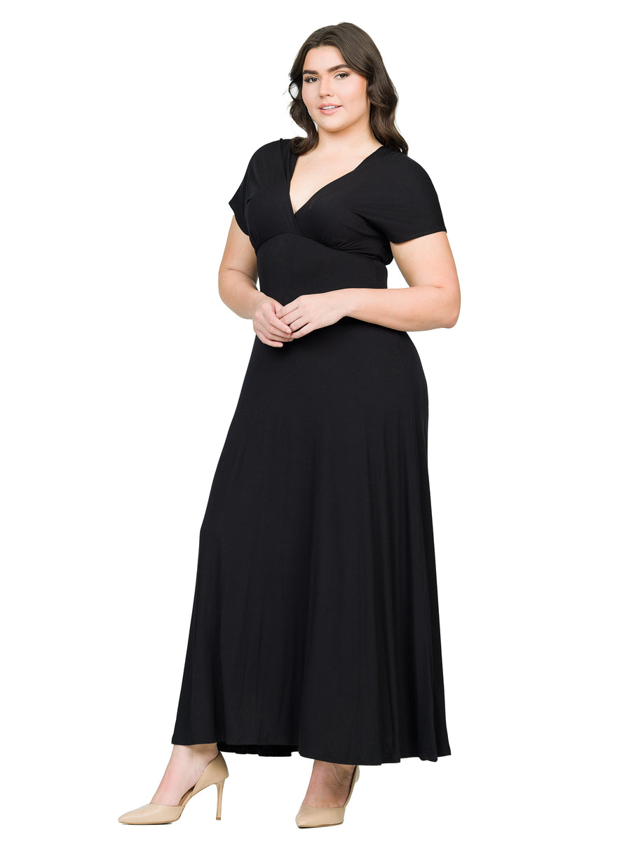 Essential Plus Size Empire Waist V Neck Maxi Dress