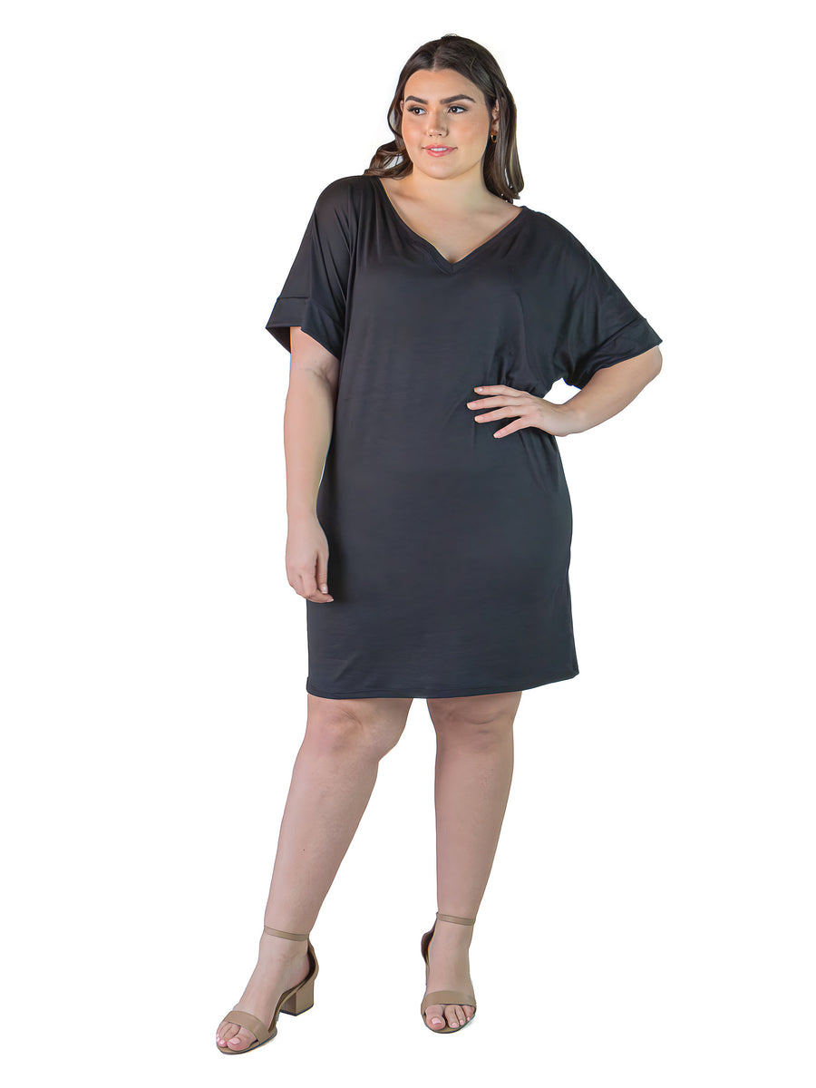 Essential Curvy Loose Fit V Neck T Shirt Style Knee Length Dress