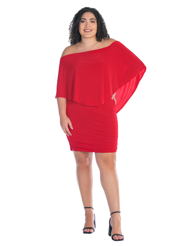 Elevate Plus Size Convertible Bodycon Mini Dress Ruffled Sleeve